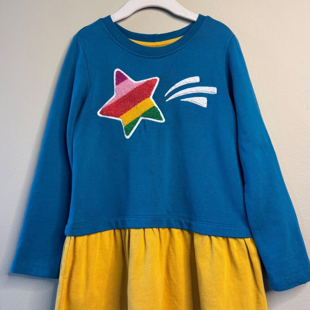 HANNA ANDERSSON Shooting Star Dress Girls 6-7 120 Rainbow Applique Blue Yellow - Picture 3 of 6